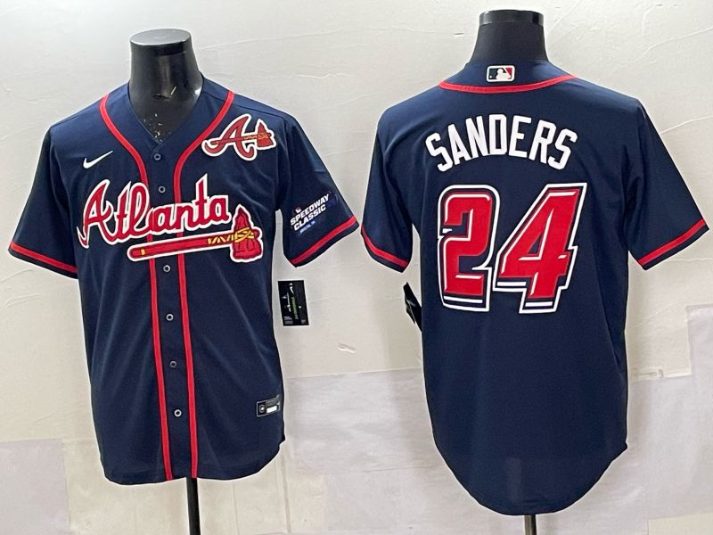 Men Atlanta Braves Nike 24 Sanders Blue 2025 MLB Jersey 02
